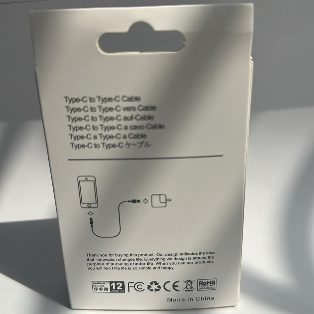 Type-C To Type-C Fast Charging 20W Mobile Phone Power Cable 1M White New - Picture 5 of 6